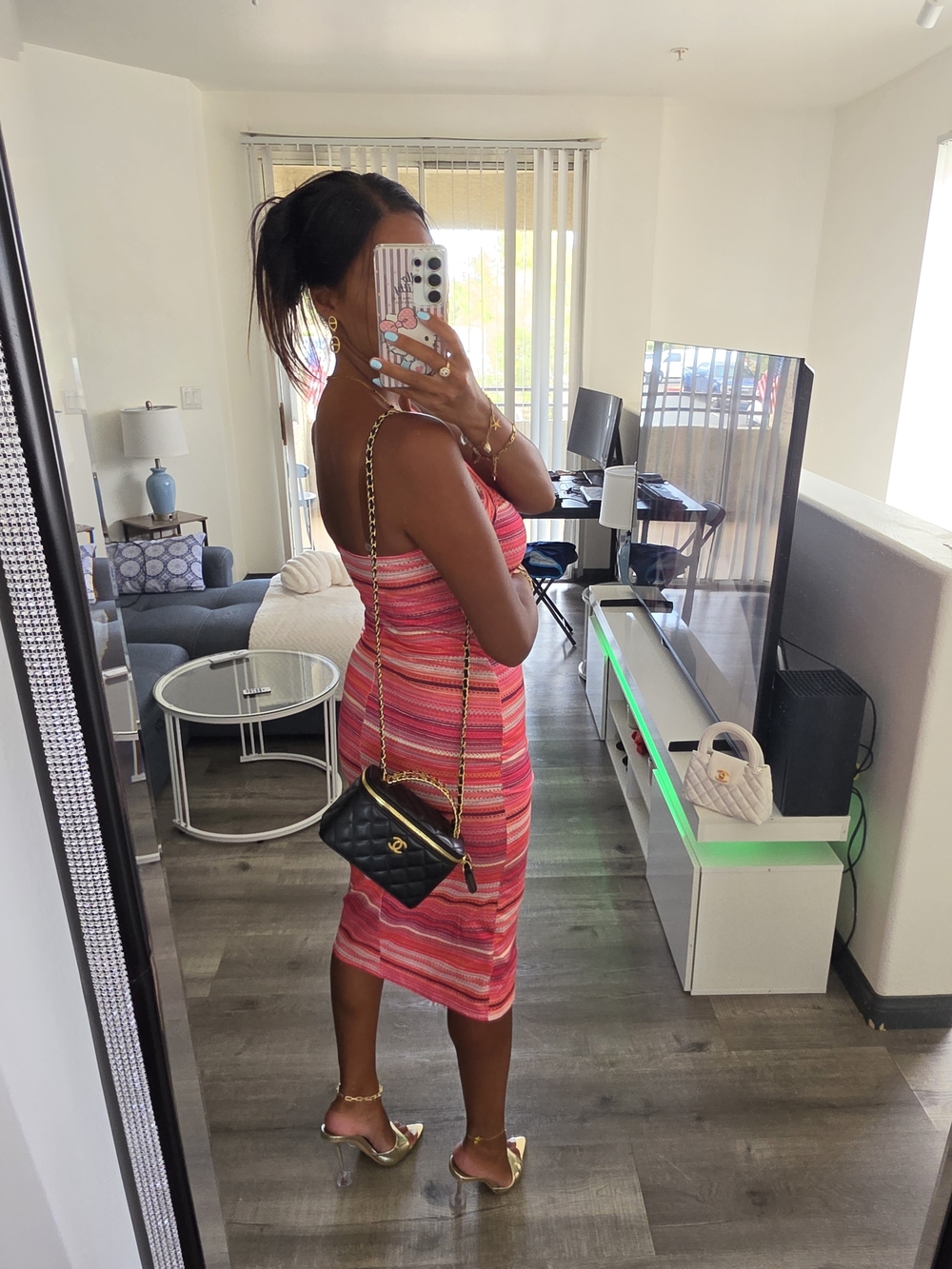 Women's Pink Striped One-Shoulder Bodycon Dress - Picture 13 of 17